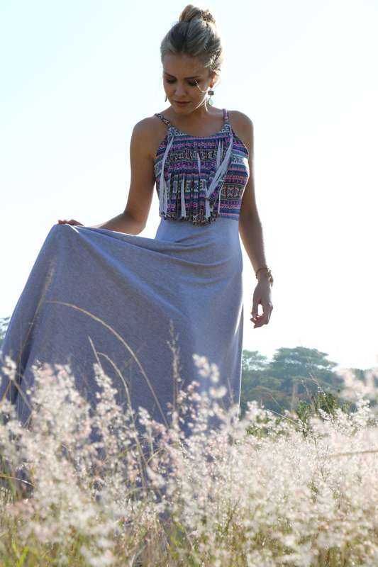MAXI TASSEL DRESS - GEOMETRIC PURPLE - XS