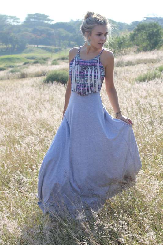 MAXI TASSEL DRESS - GEOMETRIC PURPLE - XS