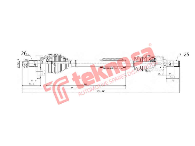COMPLETE DRIVESHAFT - DHO203 (TEKNOSA)