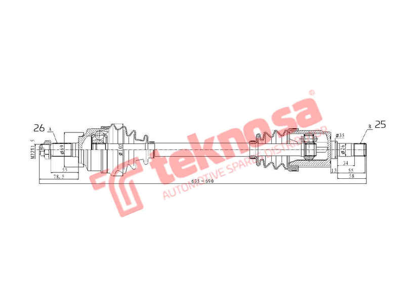 DRIVESHAFT - DHO206 (TEKNOSA)