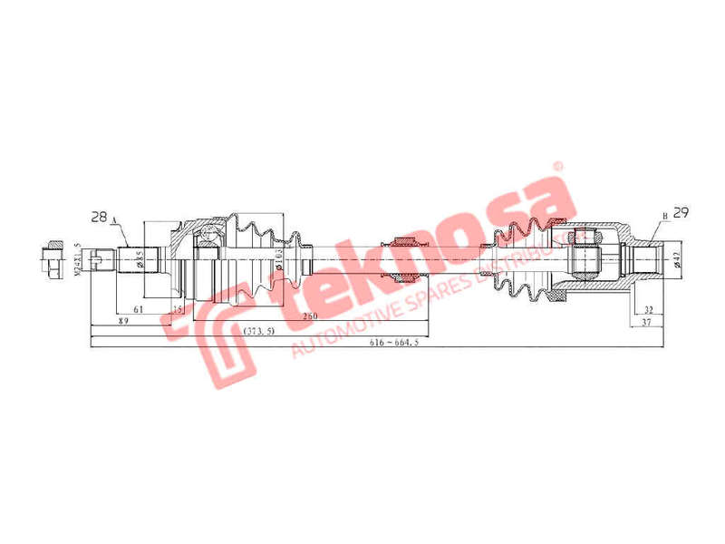 DRIVESHAFT - DHO225 (TEKNOSA)