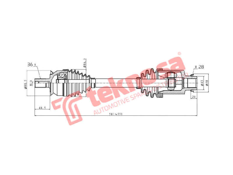DRIVESHAFT - DMA103 (TEKNOSA)