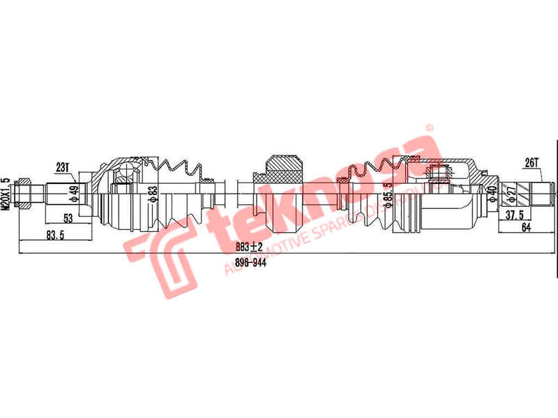 COMPLETE DRIVESHAFT R/H - DRE351 (TEKNOSA)