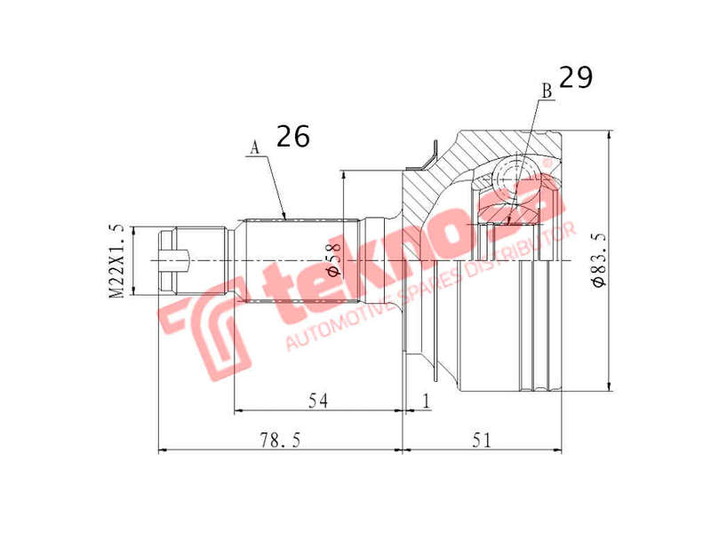 INNER CV JOINT - HO3018 (TEKNOSA)