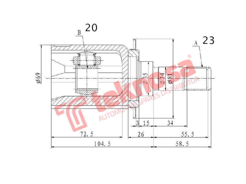 INNER CV JOINT - HO4013 (TEKNOSA)