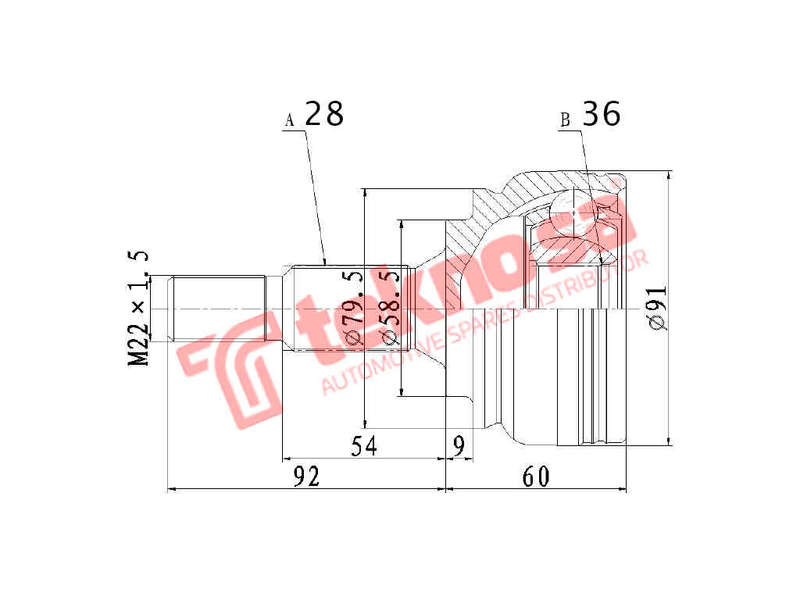 OUTER CV JOINT - PT3008 (TEKNOSA)
