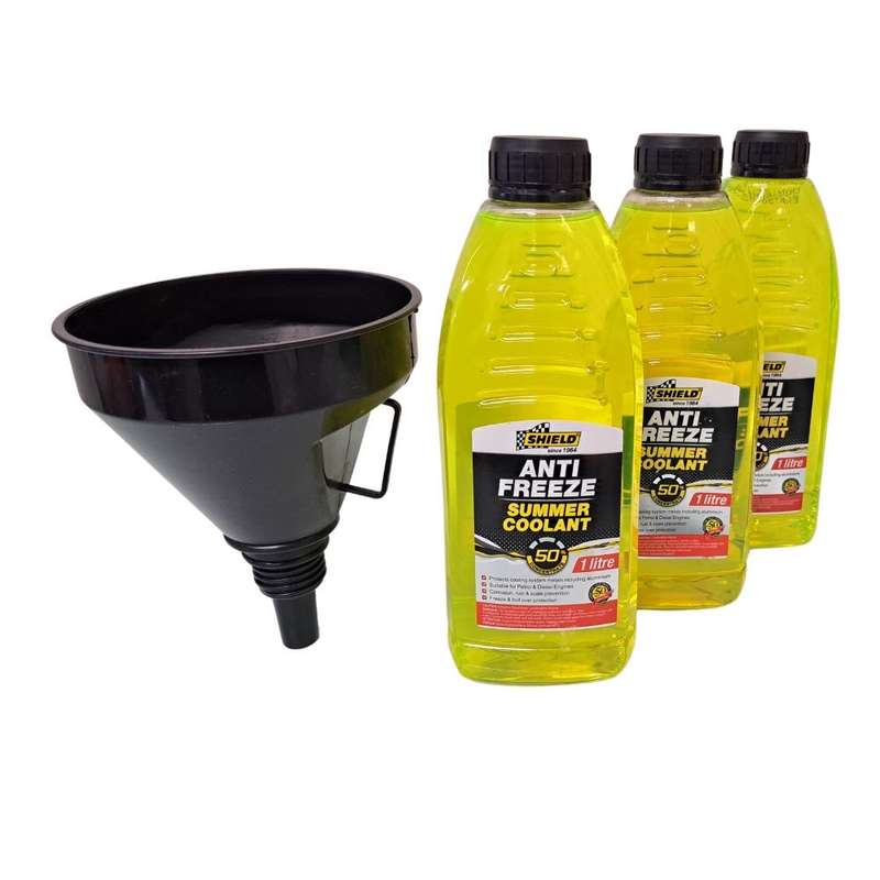 3 x Shield 50% Yellow 1L Anti-Freeze And Reusable Funnel