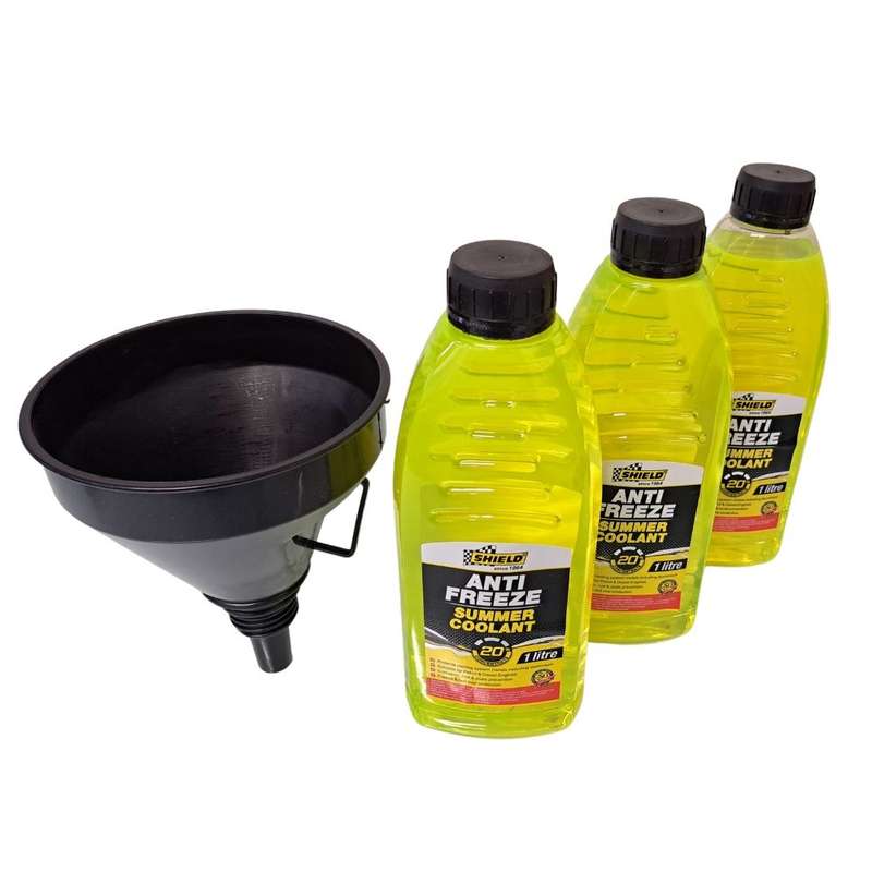 3 x Shield 20% Yellow 1L Anti-Freeze And Reusable Funnel
