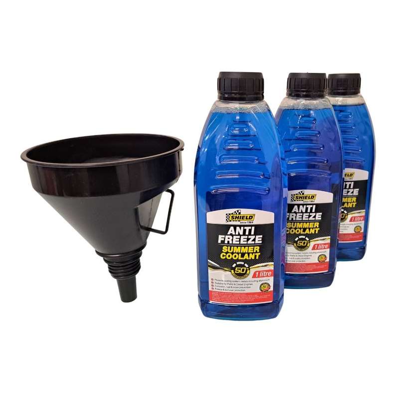 3 x Shield 50% Blue 1L Anti-Freeze And Reusable Funnel