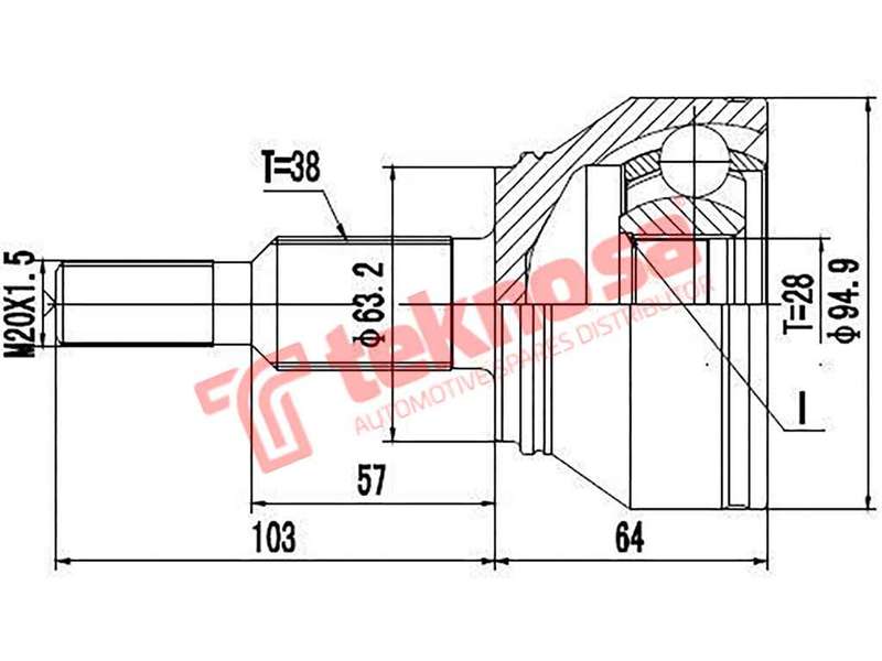 TEKNOSA FRONT LEFT - RIGHT OUTER CV JOINT For VOLKSWAGEN KOMBI [T5] 2.0 BI-TDI (CFCA)(16V 132KW) ...
