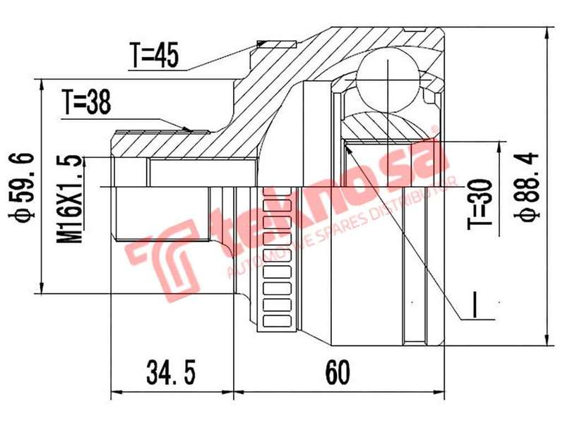 TEKNOSA FRONT LEFT - RIGHT OUTER CV JOINT For VOLKSWAGEN PASSAT [5] 2.3 (AGZ)(10V 110KW) 96-00