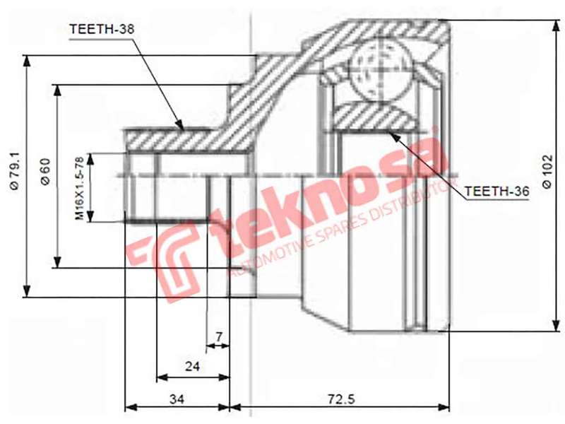 TEKNOSA REAR LEFT - RIGHT OUTER CV JOINT For VOLKSWAGEN SHARAN [1] 2.8 VR6 (AYL)(24V 150KW) 01-07