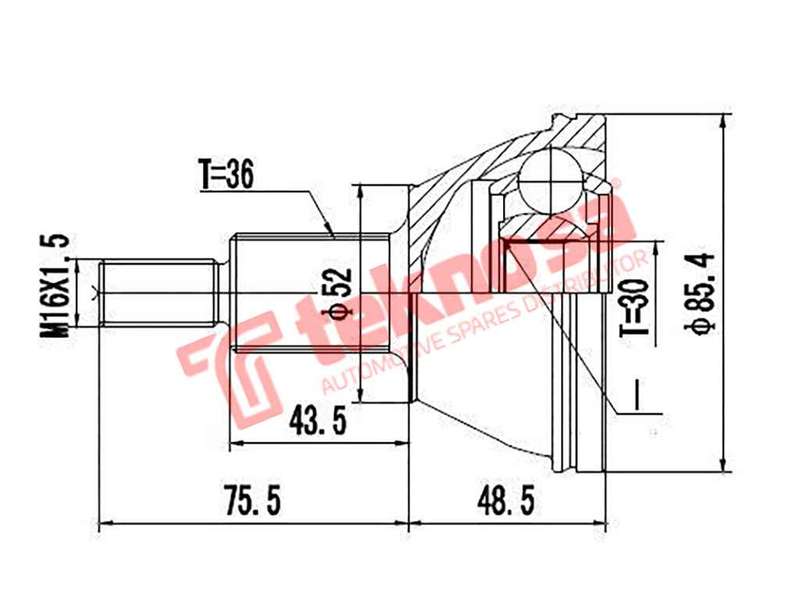 TEKNOSA FRONT LEFT - RIGHT OUTER CV JOINT For VOLKSWAGEN POLO [3] 1.2 TDI (CFWA)(12V 55KW) 09-14