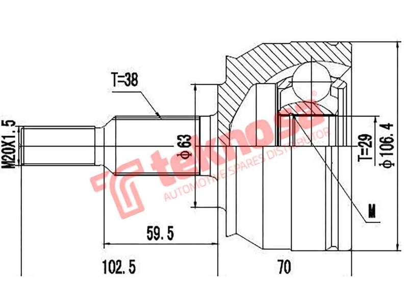 TEKNOSA FRONT LEFT - RIGHT OUTER CV JOINT For VOLKSWAGEN KOMBI [T5] 3.2 (BKK CFLA BDL)(24V 173KW)...
