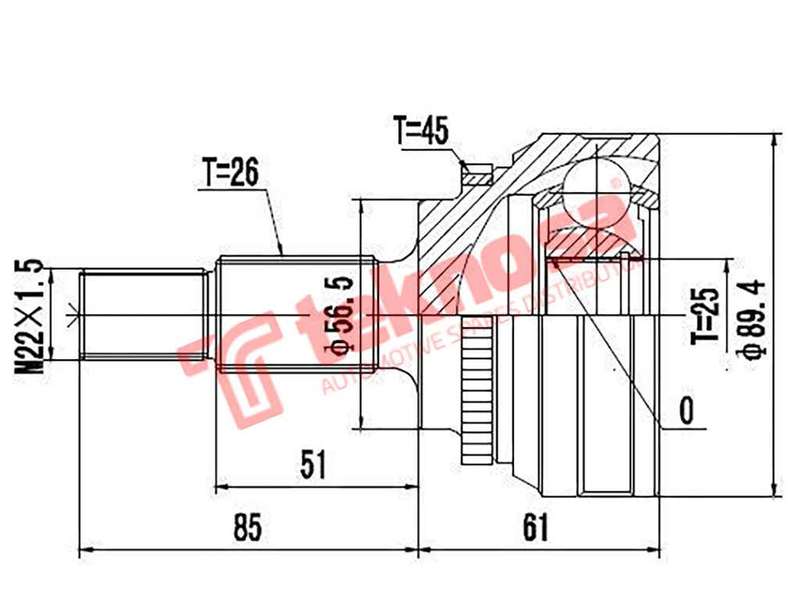 TEKNOSA FRONT LEFT - RIGHT OUTER CV JOINT For AUDI 100 [1] 1.6 (YV)(8V 63KW) 77-84