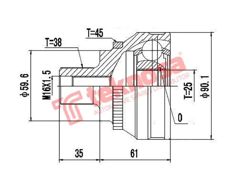 TEKNOSA FRONT LEFT - RIGHT OUTER CV JOINT For AUDI 100 [2] 1.8 (JW 4B)(8V 66KW) 83-90
