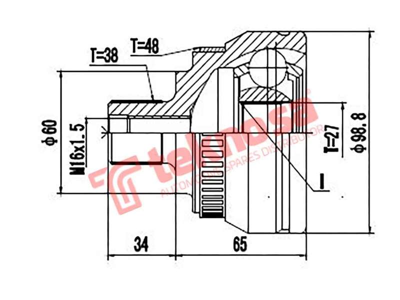 TEKNOSA REAR LEFT - RIGHT OUTER CV JOINT For VOLKSWAGEN SHARAN [1] 2.8 VR6 (AYL)(24V 150KW) 01-07