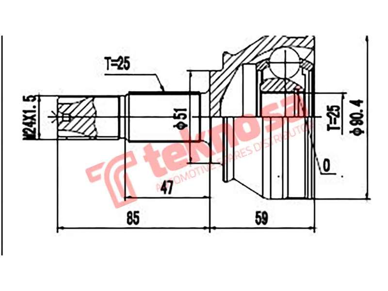 TEKNOSA FRONT LEFT - RIGHT OUTER CV JOINT For ALFA ROMEO 147 1.9 JTD M-JET (937 A5.000)(16V 110KW...