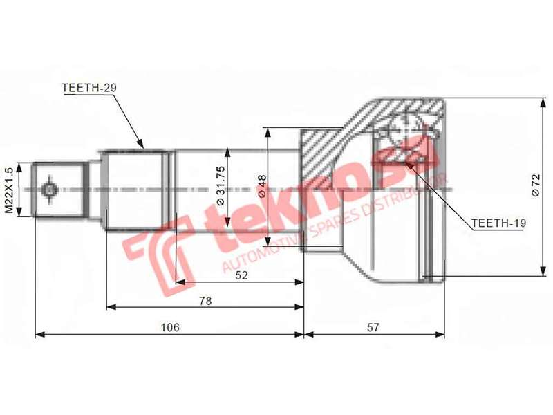 TEKNOSA FRONT LEFT - RIGHT OUTER CV JOINT For AUSTIN MARINA 1750 (E-SER)(8V 68KW) 75-79