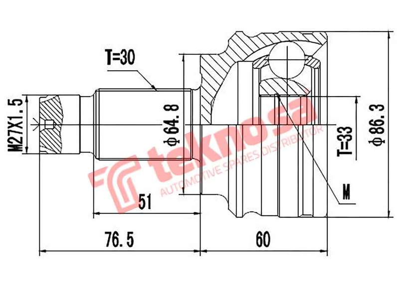 TEKNOSA FRONT LEFT - RIGHT OUTER CV JOINT For BMW X3 [E83] 2.0D (N47D20C)(16V 120KW) 08-10