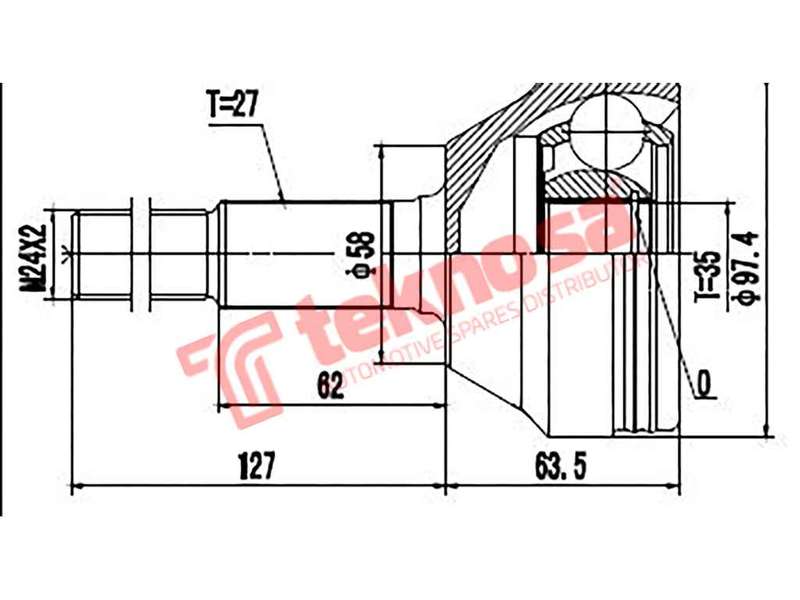 TEKNOSA FRONT LEFT - RIGHT OUTER CV JOINT For JEEP CHEROKEE [KJ] 2.4 (ED1)(16V 108KW) 02-06