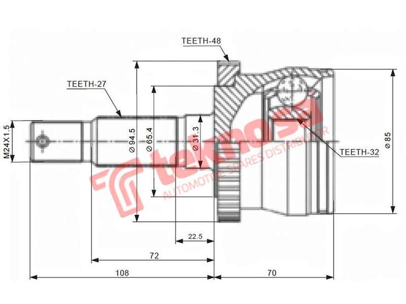 TEKNOSA FRONT LEFT - RIGHT OUTER CV JOINT For JEEP GRAND CHEROKEE [WJ] 2.7 CRD (OM612 ENF)(20V 12...