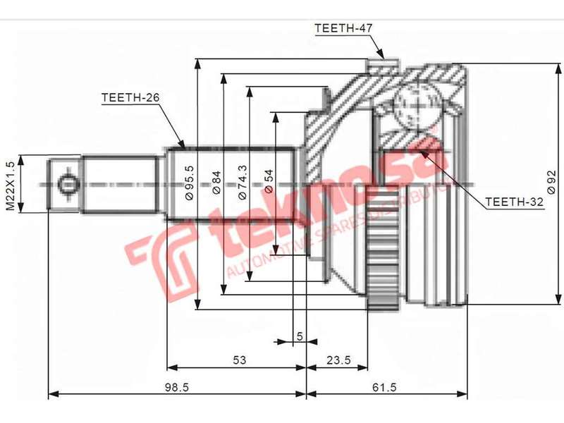 TEKNOSA FRONT LEFT - RIGHT OUTER CV JOINT For CHRYSLER VOYAGER 2.5 TD (VMR425)(16V 85KW) 99-00