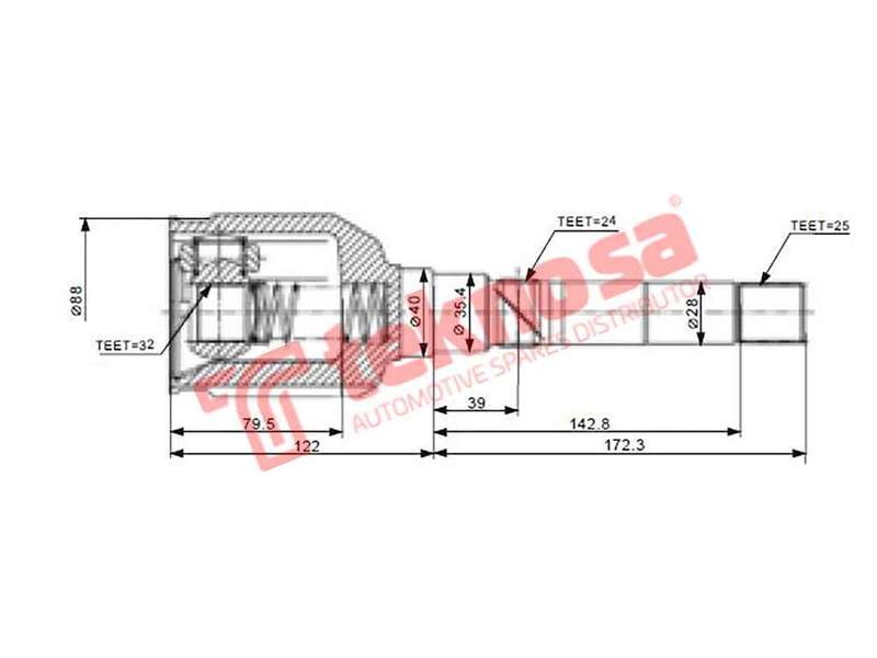 TEKNOSA FRONT LEFT - RIGHT INNER CV JOINT For CHRYSLER PT-CRUISER 2.4 16V (EDZ)(16V 105KW) 05-10