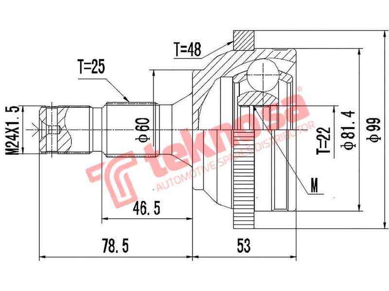 TEKNOSA FRONT LEFT - RIGHT OUTER CV JOINT For PEUGEOT 206 1.6 (NFU [TU5JP4])(16V 80KW) 01-06