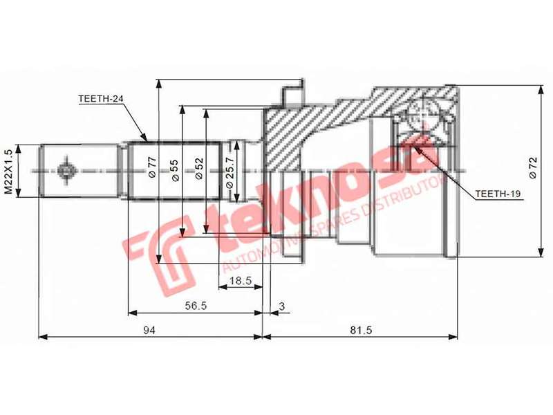 TEKNOSA FRONT LEFT - RIGHT OUTER CV JOINT For DAIHATSU TERIOS [1] 1.3 (HC-EJ)(16V 61KW) 97-00