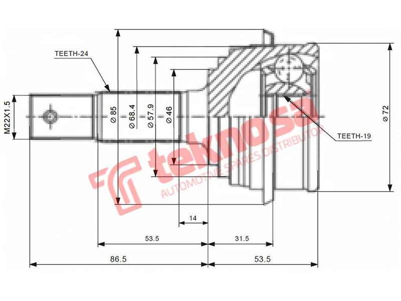 TEKNOSA FRONT LEFT - RIGHT OUTER CV JOINT For DAIHATSU MOVE 850 (ED20)(6V 31KW) 97-00