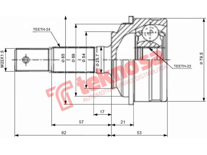 TEKNOSA FRONT LEFT - RIGHT OUTER CV JOINT For DAIHATSU GRAN 1.6 (HDEP)(16V 67KW) 98-02