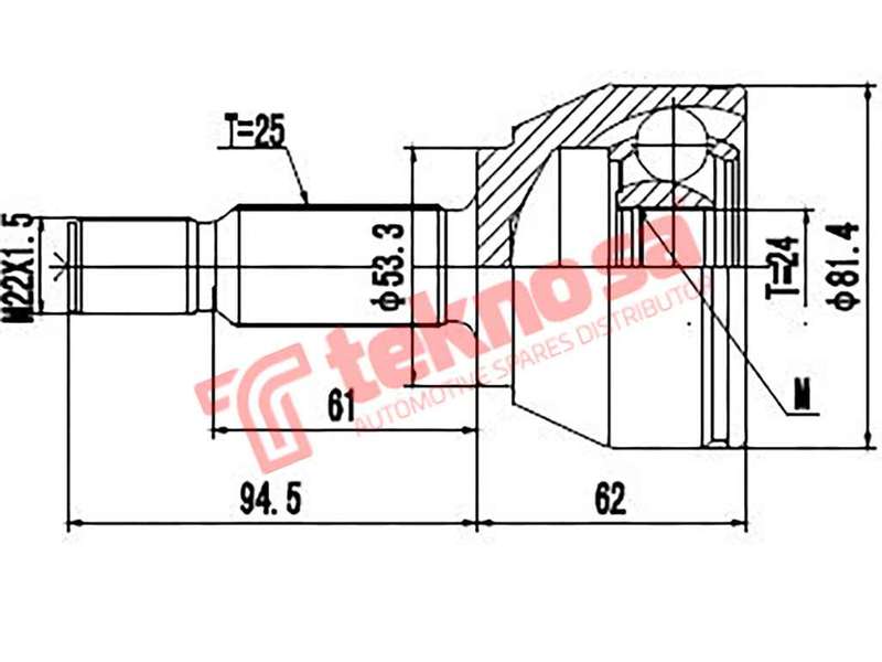 TEKNOSA FRONT LEFT - RIGHT OUTER CV JOINT For FORD TOURNEO 1.0 T (M2GA M2GB)(12V 74KW) 15-20