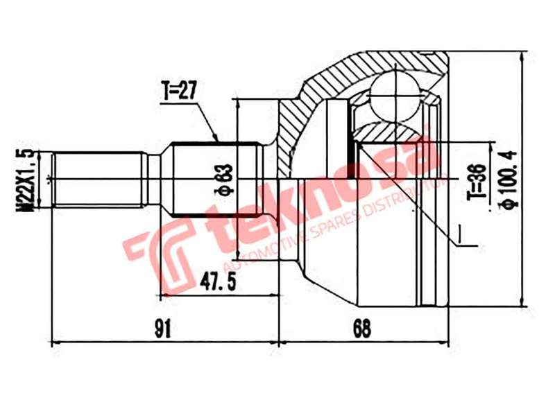 TEKNOSA FRONT LEFT - RIGHT OUTER CV JOINT For FORD KUGA [2] 2.0 TDCI (TXDA)(16V 120KW) 13-20