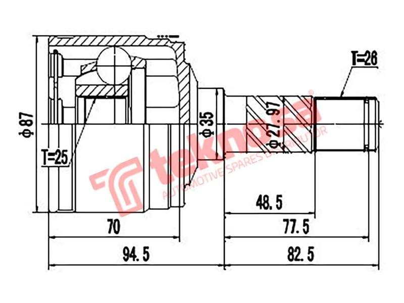 TEKNOSA FRONT LEFT - RIGHT INNER CV JOINT For FORD RANGER [1] 2.5 TD (MD25TI)(12V 80KW) 00-12
