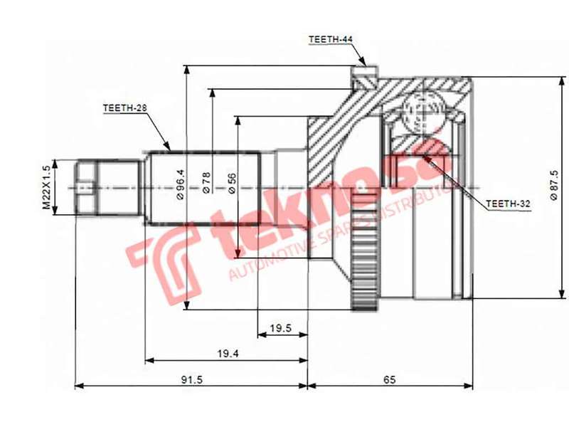 TEKNOSA FRONT LEFT - RIGHT OUTER CV JOINT For MAZDA 6 [1] 2.3 (F3V/L3)(16V 122KW) 05-20