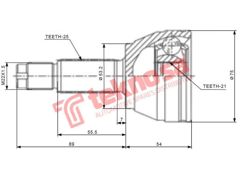 TEKNOSA FRONT LEFT - RIGHT OUTER CV JOINT For FORD BANTAM [4] 1.6I (ROCAM)(8V 70KW) 09-12