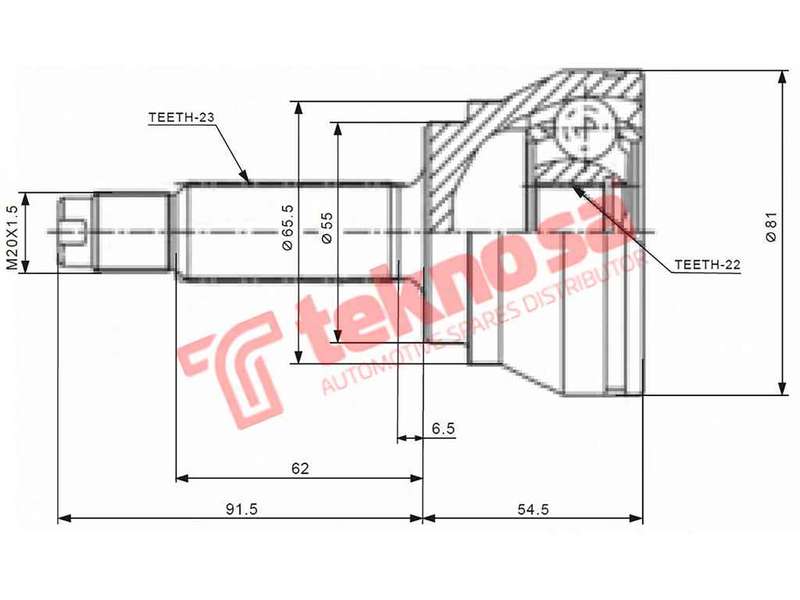 TEKNOSA FRONT LEFT - RIGHT OUTER CV JOINT For FORD BANTAM [1] 1300 (KENT)(8V 44KW) 83-86