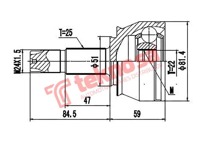 TEKNOSA FRONT LEFT - RIGHT OUTER CV JOINT For FIAT PANDA 1.3 D (188 A9.000)(16V 51KW) 03-20