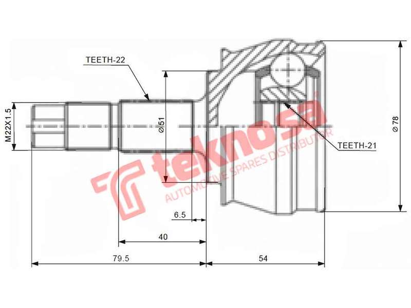 TEKNOSA FRONT LEFT - RIGHT OUTER CV JOINT For OPEL CORSA 1.4 (Z14XER A14XER)(16V 74KW) 04-10