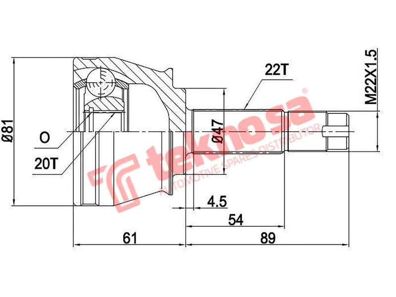 TEKNOSA FRONT LEFT - RIGHT OUTER CV JOINT For FIAT PANDA 1.2 (188 A4.000)(8V 44KW) 05-20