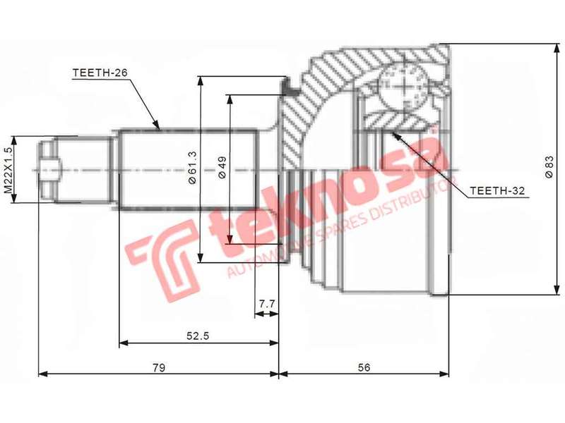 TEKNOSA FRONT LEFT - RIGHT OUTER CV JOINT For HONDA CIVIC 1.6 (D16A6)(16V 81KW) 87-91