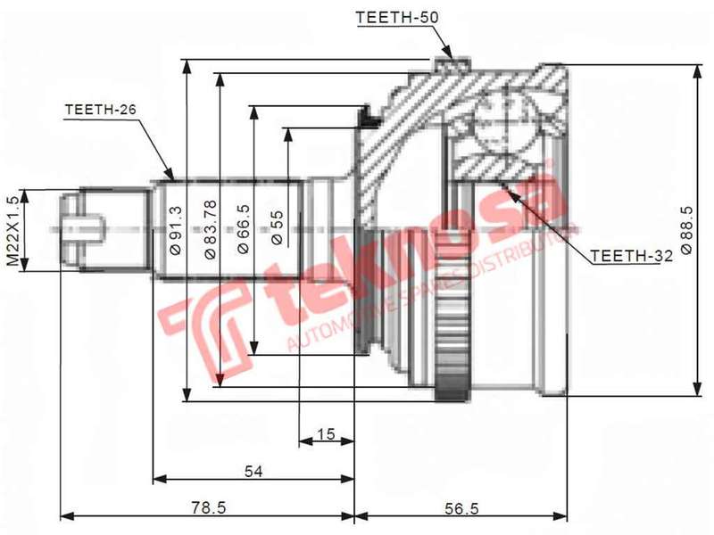 TEKNOSA FRONT LEFT - RIGHT OUTER CV JOINT For HONDA CIVIC [1] 150 (D15Z6 D15Z8)(16V 84KW) 95-01