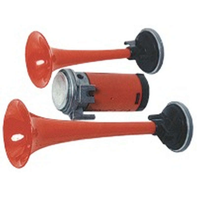 12V Twin Air Horn W/Compr Red - Ht4