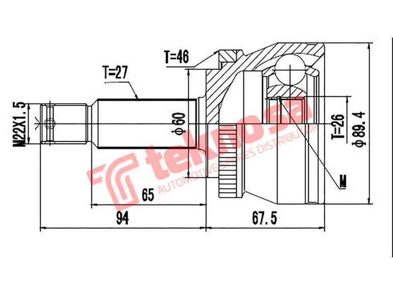 TEKNOSA FRONT LEFT - RIGHT OUTER CV JOINT For HYUNDAI I30 2.0 (G4GC)(16V 105KW) 10-12