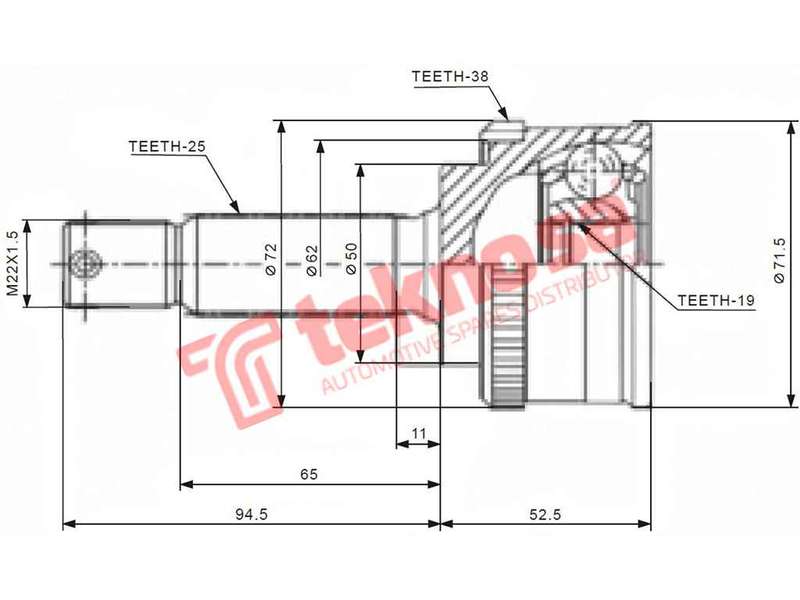 TEKNOSA FRONT LEFT - RIGHT OUTER CV JOINT For HYUNDAI ATOS 1.0 (G4HC)(12V 43KW) 99-05