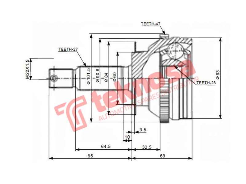 TEKNOSA FRONT LEFT - RIGHT OUTER CV JOINT For HYUNDAI TRAJET 2.0 CRDI (D4EA)(16V 83KW) 03-08