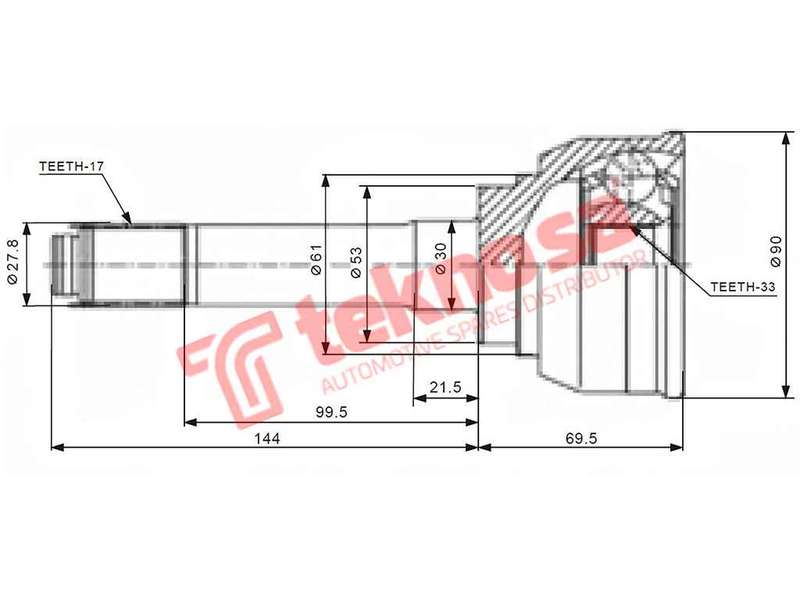 TEKNOSA FRONT LEFT - RIGHT OUTER CV JOINT For ISUZU TROOPER 2.8 TD (4JB1T)(8V 84KW) 98-17