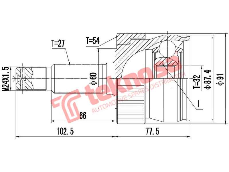 TEKNOSA FRONT LEFT - RIGHT OUTER CV JOINT For JEEP CHEROKEE [XJ] 2.5 TD (ENC)(8V 85KW) 98-01