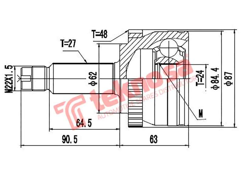 TEKNOSA FRONT LEFT - RIGHT OUTER CV JOINT For KIA SPORTAGE [2] 2.0I (G4GC)(16V 105KW) 04-20